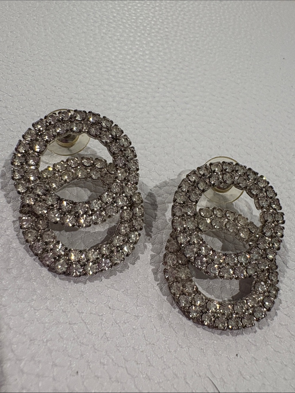Crystal Double Hoop Earrings - Silver Tone Rhinestone Pierced New 9/26